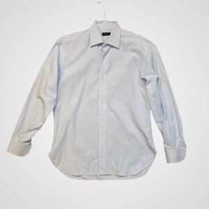 Baroni Dress Shirt Mens 16.5 L Blue White Excellent Stripe Long Sleeve Button Up